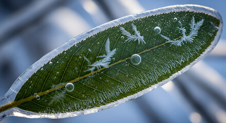 leaves covered in frozen water