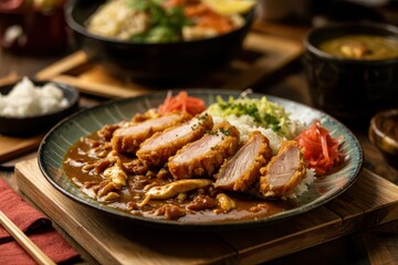 Delicious Japanese curry dish with crispy tonkatsu.