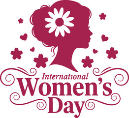 International women's day vibrant graphic with elegant woman silhouette and floral accents