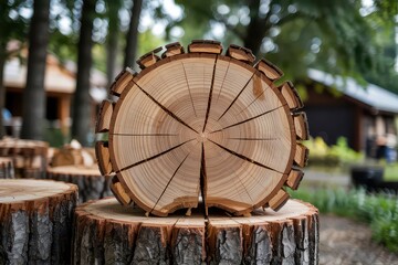 Close-up of a neatly stacked log cross-section.