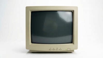 Vintage Beige CRT Computer Monitor with Blank Screen on White Background