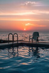 Serene sunset view by the poolside.