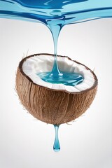 Coconut with blue liquid pouring above