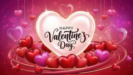 Happy valentine's day celebration with red and pink hearts