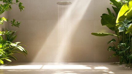 Spa bathroom Rain Shower Steam Modern spa bathroom with a rain shower, steamy atmosphere, and a glass enclosure exuding tranquility and sophistication.