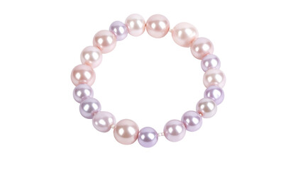 Obraz premium A close-up of a bracelet with alternating pastel-colored pearls against a black background