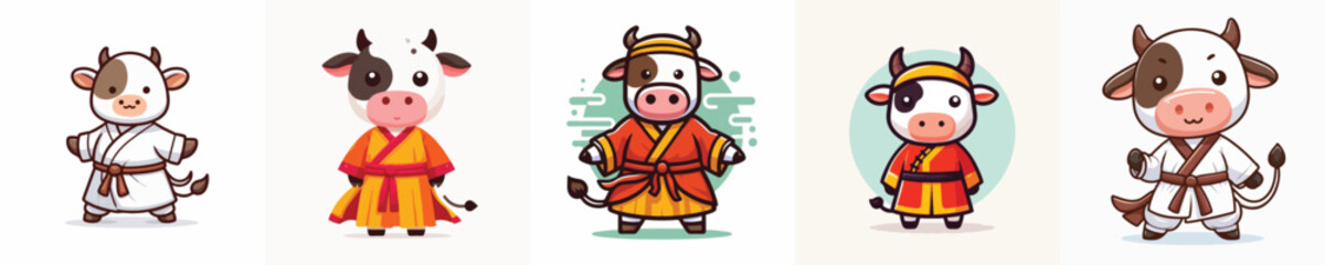 cute cow vector in shaolin costume