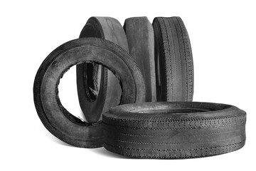 old worn damaged tire isolated on white background