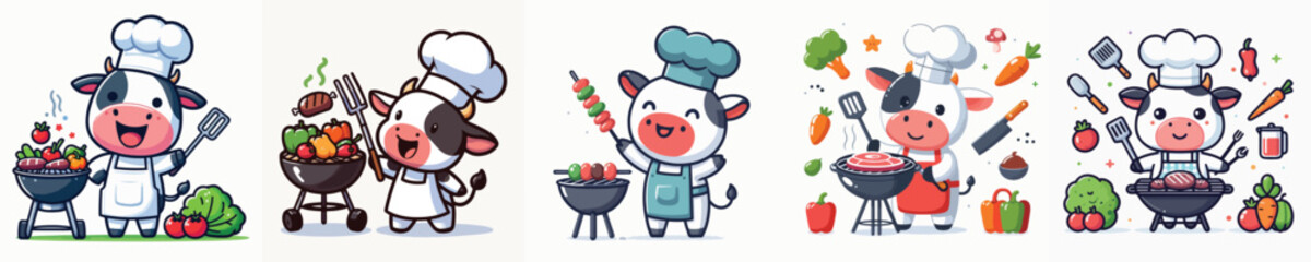 cute cow vector grilling meat