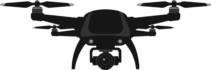 Professional quadcopter drone vector illustration with high-definition camera for aerial photography, surveillance technology, and modern remote-controlled flying device design elements.