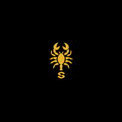 Golden scorpion icon isolated on black background symbolizing astrology