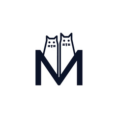Minimalist feline icon featuring two cats combined with letter m design