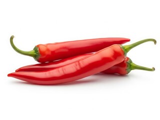 Fresh red chili peppers with natural texture and vibrant color, isolated on white background.