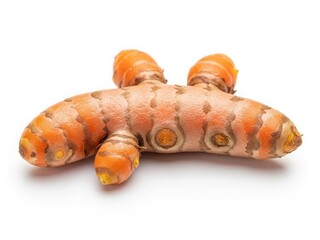 Fresh turmeric root with vibrant natural color, isolated on white background.