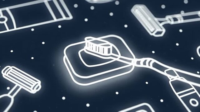 Glowing Personal Care Products Seamless Pattern Animation On Dark Blue Background 2D Style