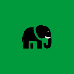 Stylized black elephant graphic on green background for various design purposes