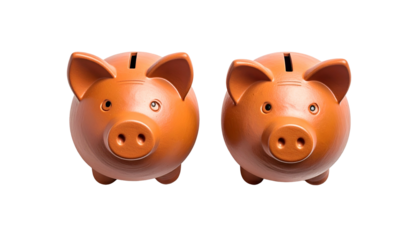 Two brown ceramic piggy banks side-by-side against a black background