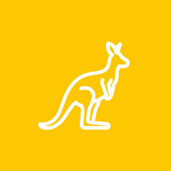 Minimalist kangaroo illustration against a bright yellow background for diverse uses