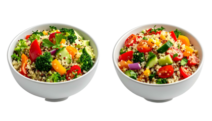 Two bowls of vibrant, colorful quinoa salad with fresh vegetables