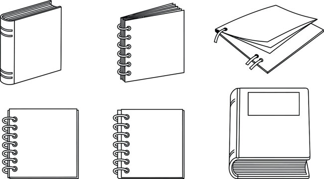 Line art vector set of 4 book binding styles perfect bound saddle stitch spiral bound and case bound