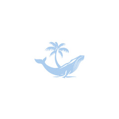Stylized illustration of whale with palm tree on white background