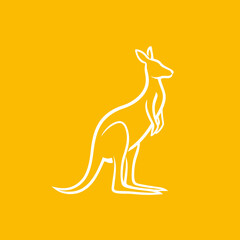 Minimalist kangaroo illustration on bright yellow background for design use