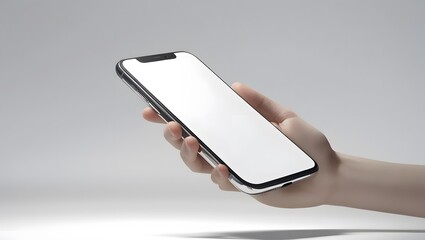  A modern smart phone in girl hand with blank screen mockup,