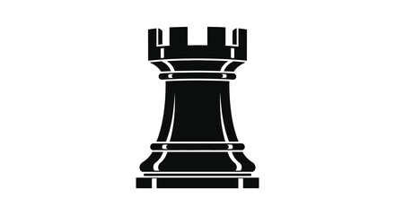 A stark black chess rook stands prominently against a white background presenting a powerful silhouette © nhpvect02