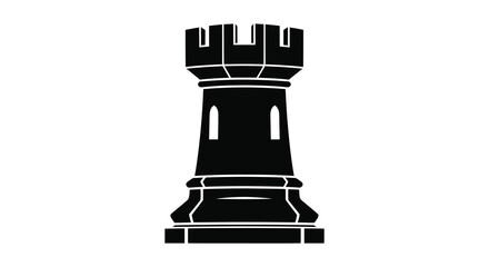 A striking black rook chess piece stands prominently displayed a bold and elegant silhouette © nhpvect02