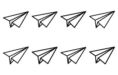 love paper plane line icon set. Simple outline collection for valentines day. Editable stroke vector illustration black outline shape on transparent background.