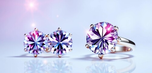 Sparkling crystal stud earrings and a coordinating ring, dazzling sparkle ,  gift,  elegant