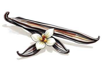 Sketch of vanilla bean, showing detail of seeds and pod,  drawing,   gourmet