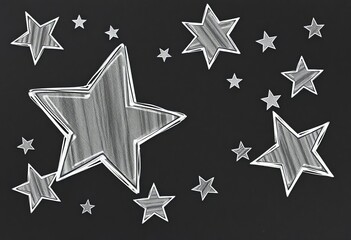 Whimsical, unevenly sized stars sketched in charcoal, varying shades of gray,  seamless,  background