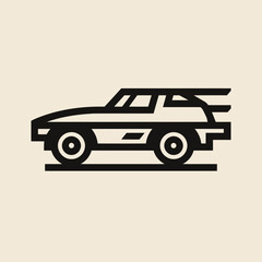 Stylized black and white car illustration on a neutral background