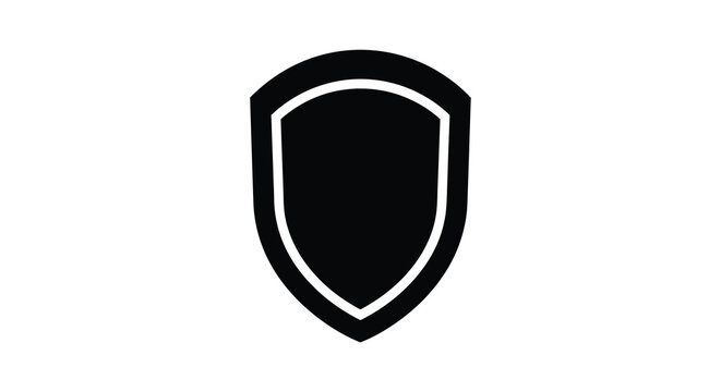 A striking black shield icon with a white outline representing protection and defense a bold silhouette