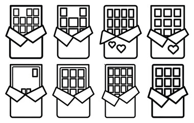 valentine chocolate bar line icon set. Simple outline collection for valentines day. Editable stroke vector illustration black outline shape on transparent background.