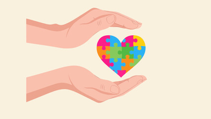 Obraz premium Autism Awareness: Hands Protecting Puzzle Heart