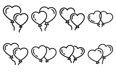 valentine heart balloon line icon set. Simple outline collection for valentines day. Editable stroke vector illustration black outline shape on transparent background.