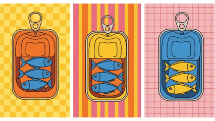 Canned fish illustration, seafood concept