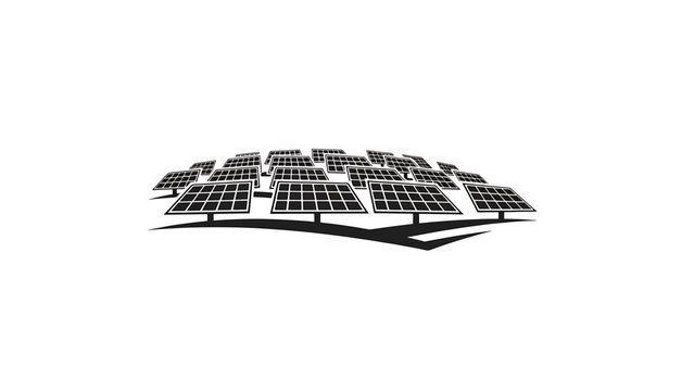 Solar panel installation Black and white illustration of a solar panel array on a white background