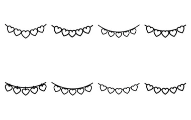 valentine heart garland line icon set. Simple outline collection for valentines day. Editable stroke vector illustration black outline shape on transparent background.