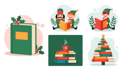 Christmas books vector illustrations collection