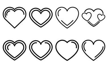 valentine heart sticker line icon set. Simple outline collection for valentines day. Editable stroke vector illustration black outline shape on transparent background.