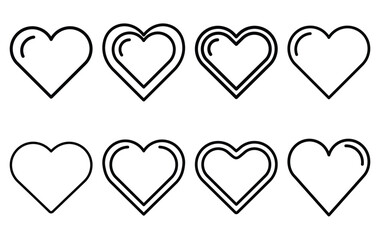 heart app favorite line icon set. Simple outline collection for valentines day. Editable stroke vector illustration black outline shape on transparent background.
