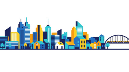 Obraz premium Colorful Cityscape Illustration with Bridge