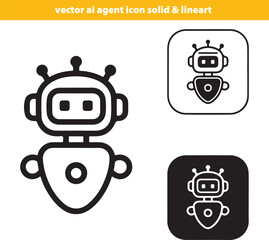 Variations of a simple robot icon with shield logo in black and white