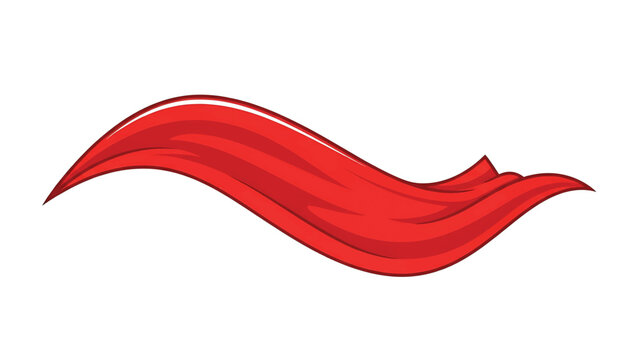 Wavy red ribbon with shaded design, floating isolated on a white background, looks like a flowing cape