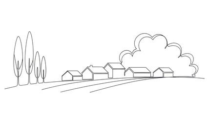 Minimalist Village Line Art Landscape