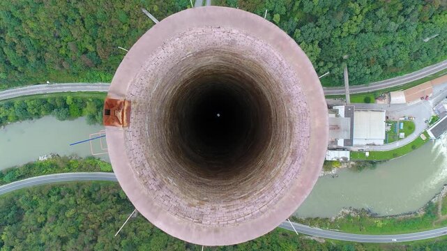 Abstract interior view looking down inside industrial chimney