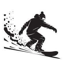 Fototapeta premium A dynamic silhouette illustration of a snowboarder carving down a snowy mountain slope